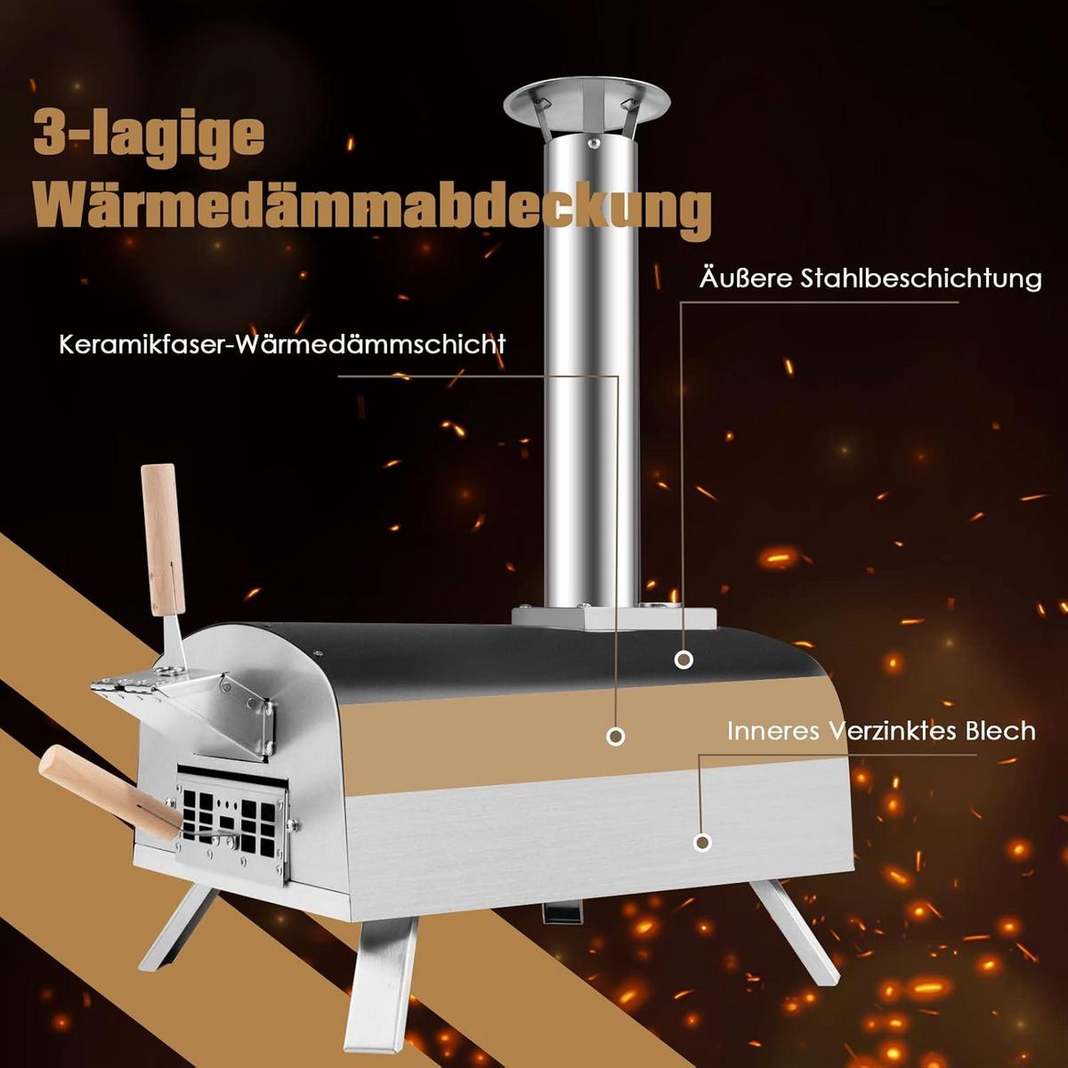 PIZZAOFEN Silber - Multicolor, Metall (81/85/42cm) - COSTWAY