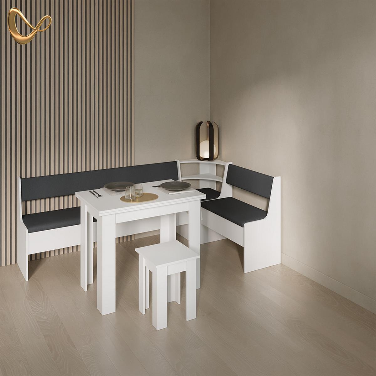 ECKBANKGRUPPE Tiberio Weiß 210 x 120 cm mit Tisch - Weiß, Holzwerkstoff (210/80/120cm) - Livinity®
