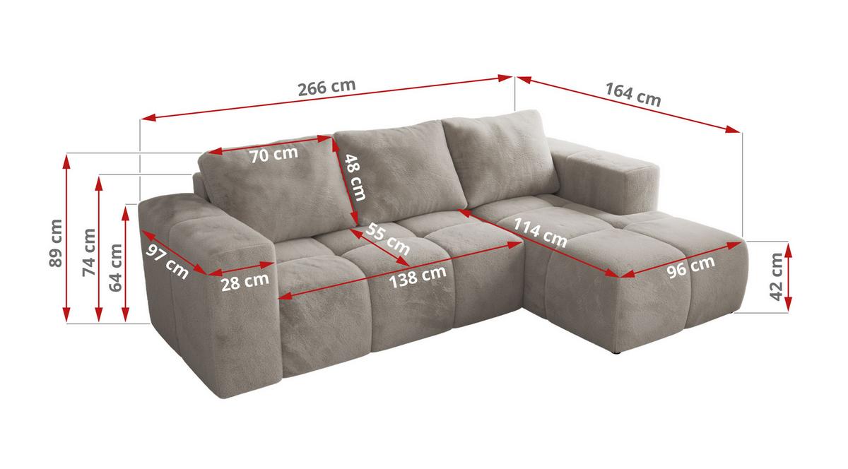 ECKSOFA MONIVA Hellgrau Plüsch - Links - Hellgrau/Schwarz, Kunststoff/Textil (164/266cm) - MKS