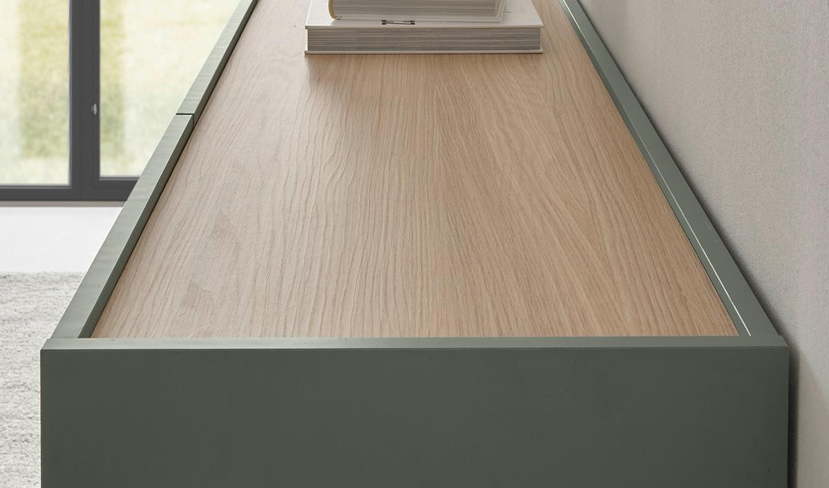 HIGHBOARD in Salbei Grün mit Eiche, 4-türige Kommode mit 8 Fächern, 100 x 120 cm - Salbeigrün/Eichefarben, Holz/Holzwerkstoff (100/120/40cm) - Furn.Design