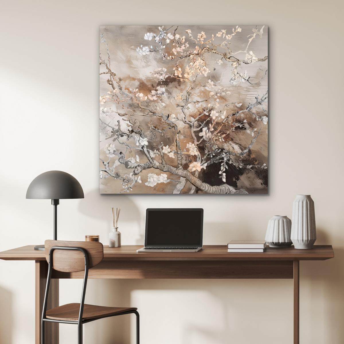 METALLBILD Mandelblüte - Kunst - Van Gogh - Beige - Abstrakt 90x90 cm - Braun, Metall (90/90cm) - MuchoWow