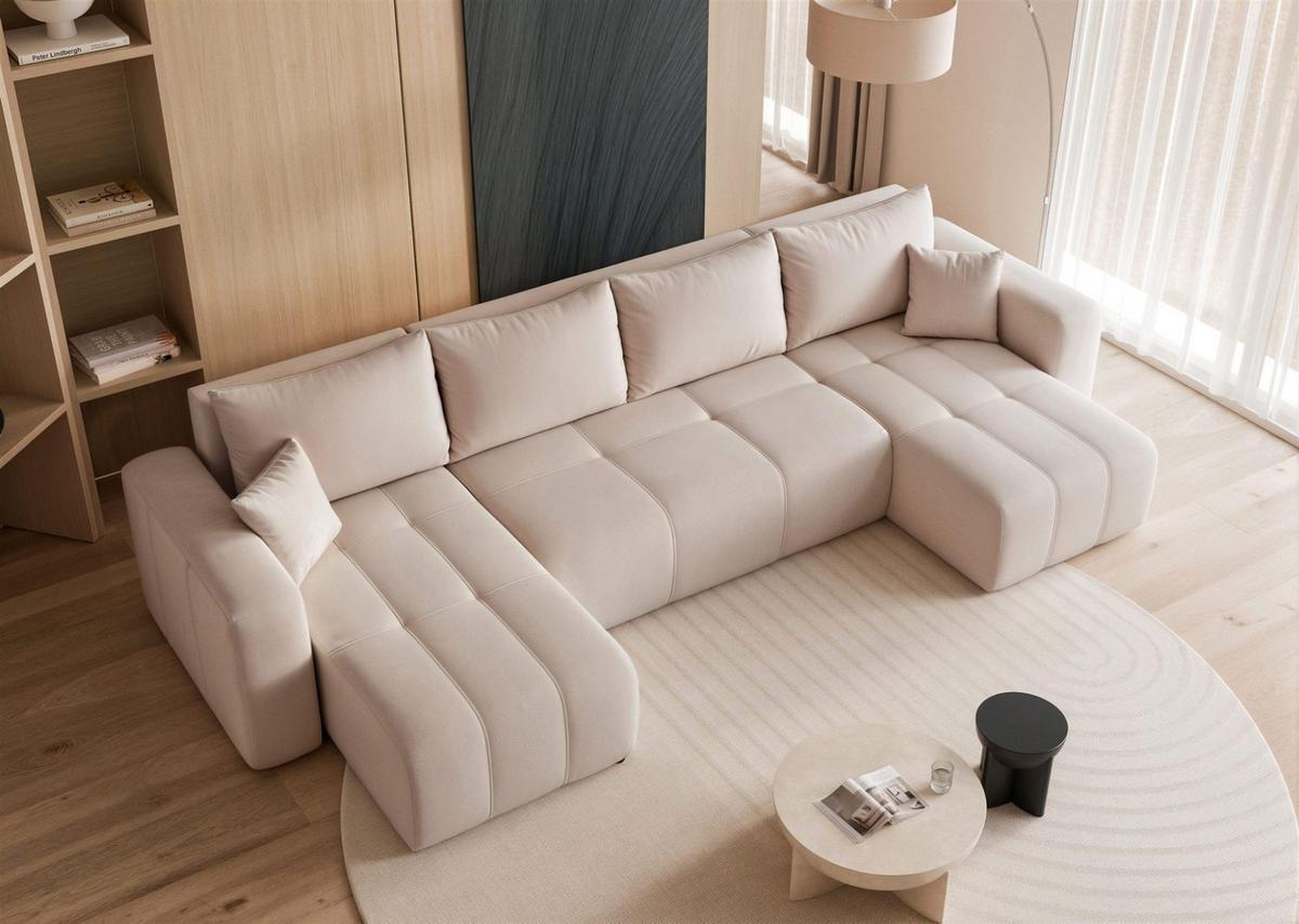 WOHNLANDSCHAFT Leros Schlaffunktion - Beige, Holzwerkstoff/Textil (318/79/145cm) - Fun Möbel