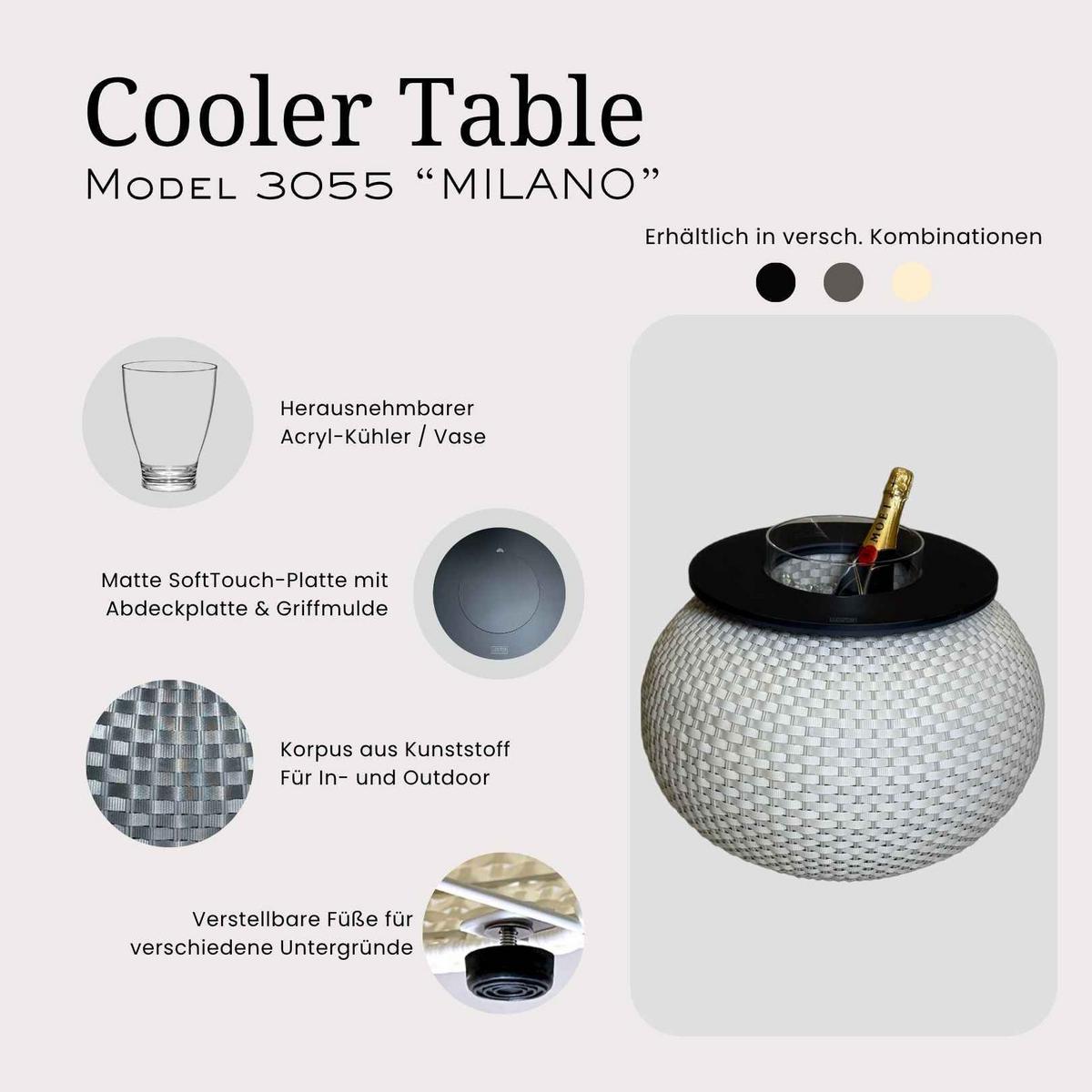 3-IN-1 LOUNGETISCH MIT ACRYL-KÜHLER Milano Anthrazit/Schwarz 40 cm - Anthrazit/Schwarz, Kunststoff (55/55/40cm) - COOTAB Cooler Table