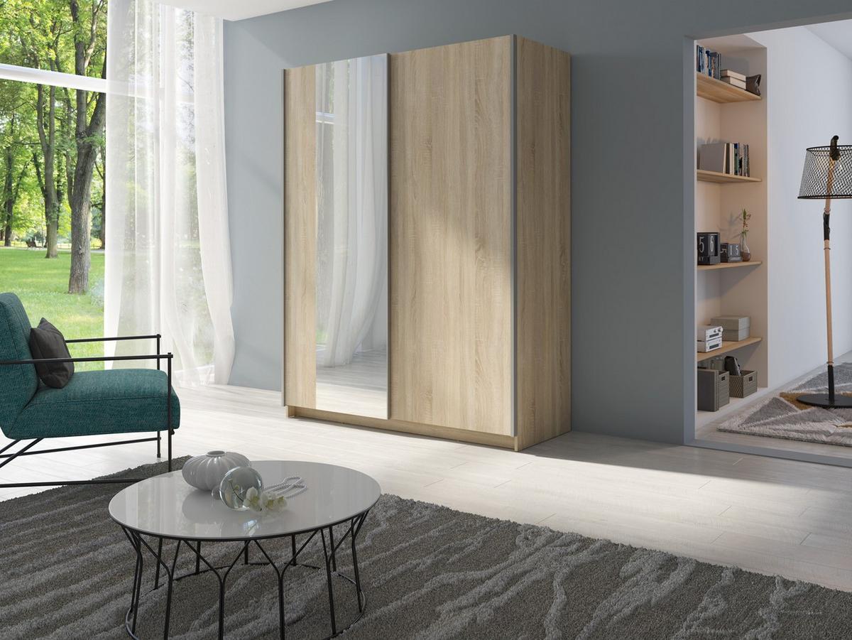 SCHWEBETÜRENSCHRANK ELRON 180,6/198,5/62cm 2-türig mit Spiegel Sonoma Eiche - Sonoma Eiche, Holzwerkstoff (180.6/198.5/62cm) - MASSENO