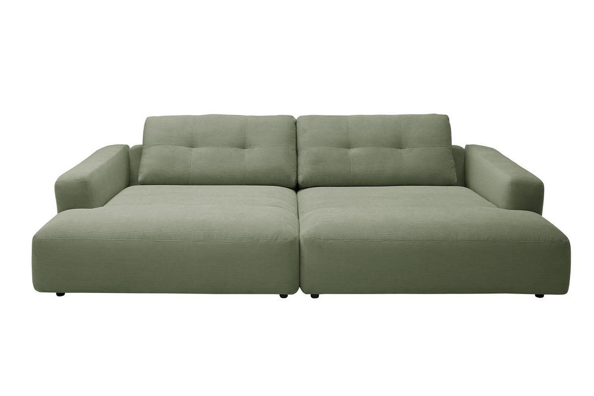 BIG SOFA MIKA Grün Cord - Schwarz/Olivgrün, Kunststoff/Textil (300/86/167cm) - KAWOLA