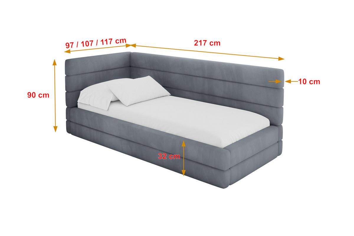EINZELLBETT Jugendbett mit Bettkasten, Rechts - BEMY 100x200 Grau - Blaugrau, Holzwerkstoff/Textil (100/200cm) - ALTDECOR