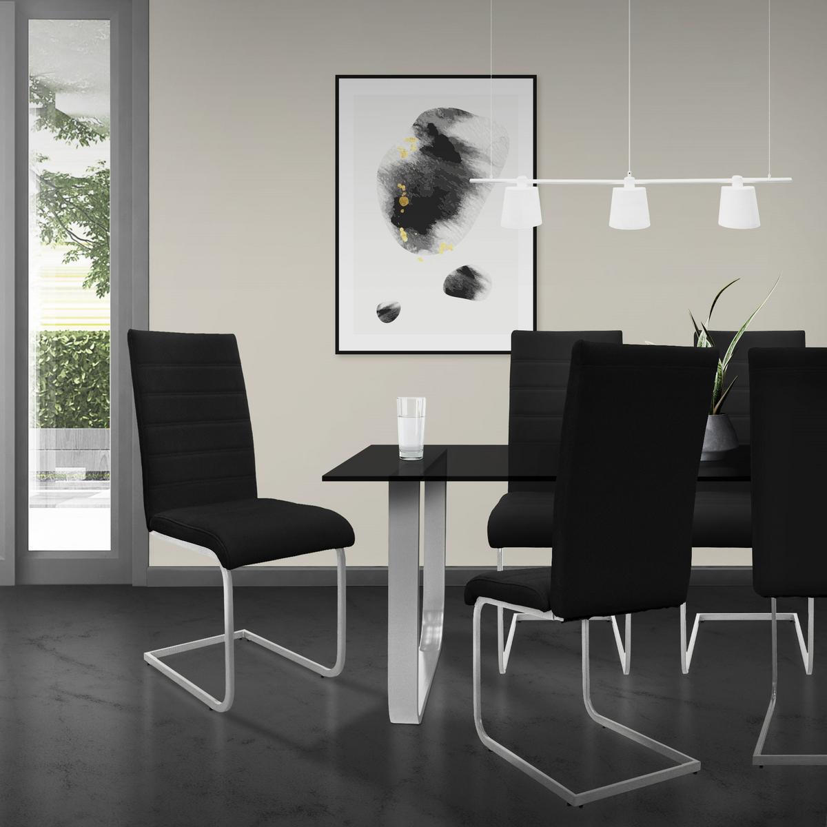 SCHWINGSTUHL 2er Set Schwarz Kunstleder - Silberfarben/Schwarz, Metall (40/102/57cm) - ML-DESIGN