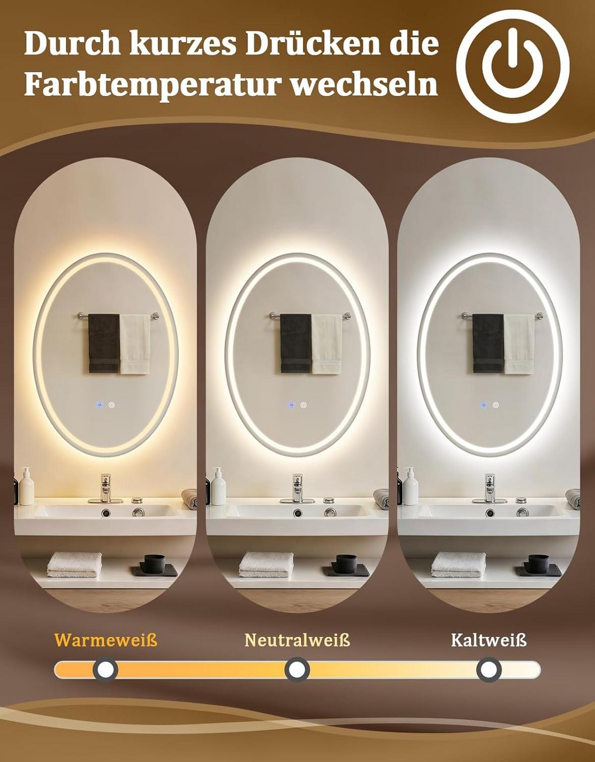 BADSPIEGEL mit Beleuchtung Kerenor 3/50/70 cm - Weiß, Glas (50/70/3cm) - ZMH