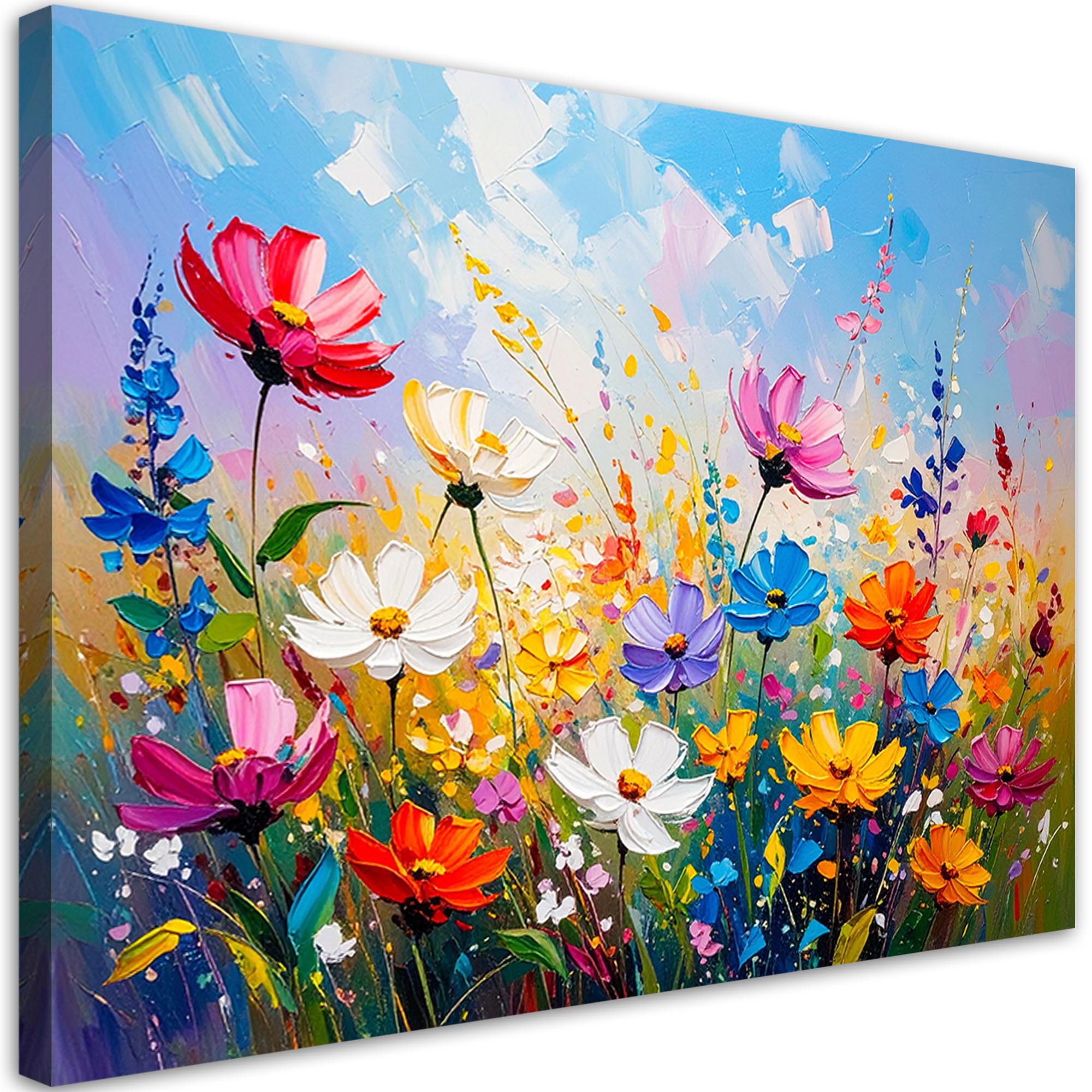 LEINWANDBILD Bunte Wildblumen 100x70cm - Multicolor, Textil (100/70cm) - Feeby