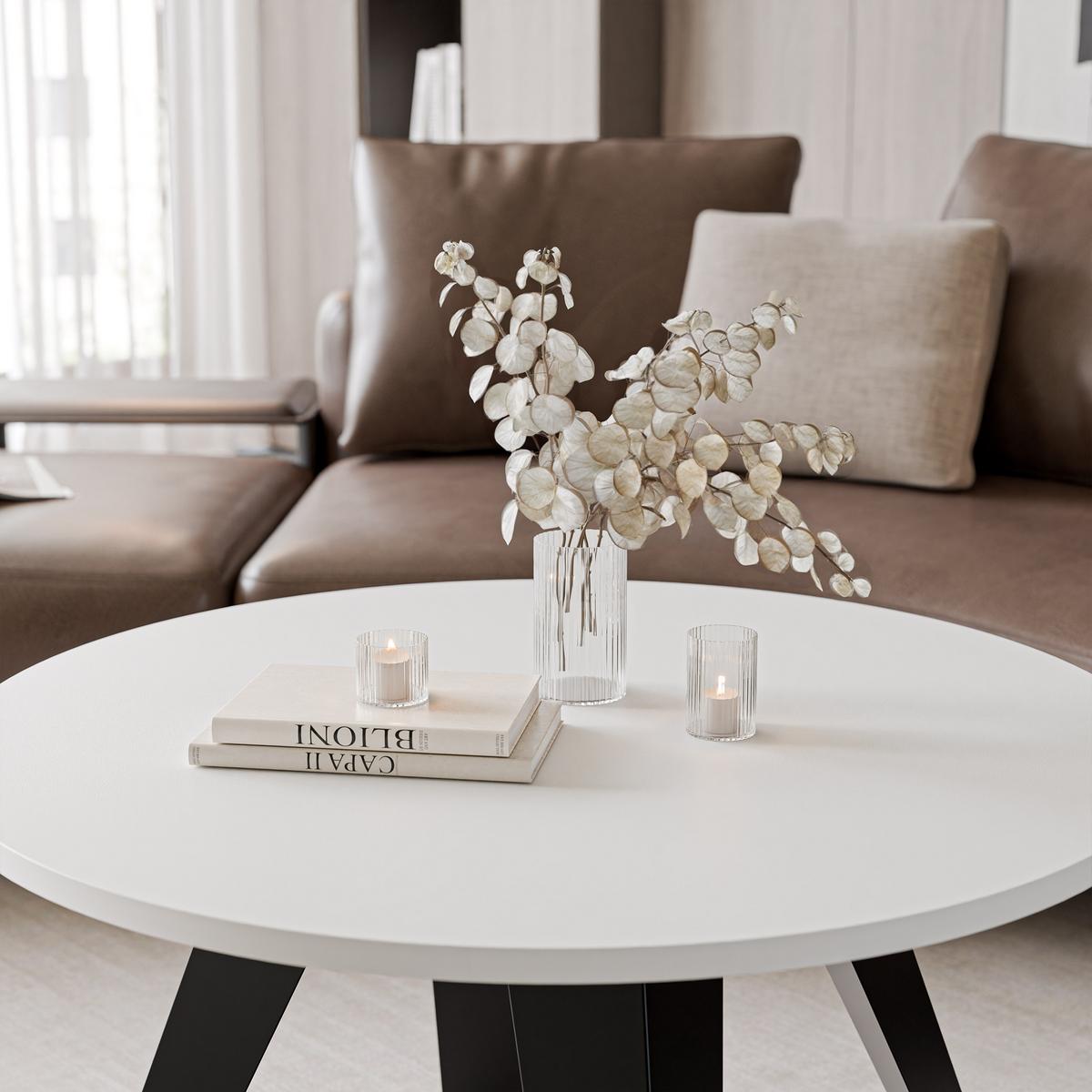 COUCHTISCH FERRO 75/50 cm runden, Schwarz / Arktisweiß - Schwarz/Weiß, Metall (75/75/50cm) - Idohome