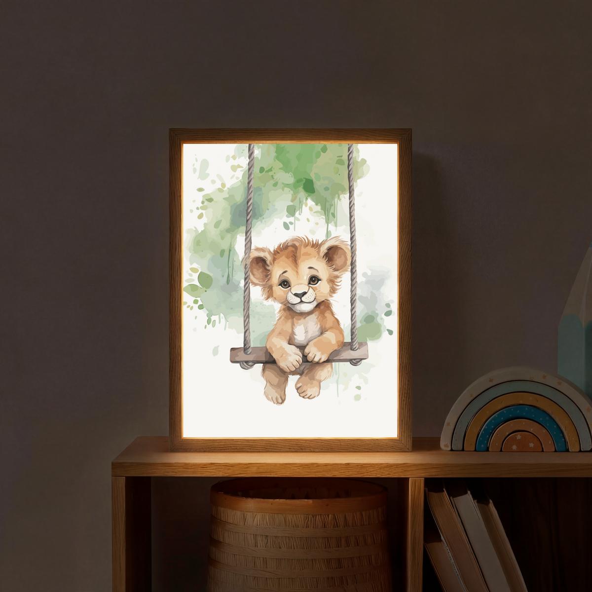 WANDLEUCHTE MIT AKKU Löwe - Tier - Kinder - Dschungel 30x40 cm - Weiß, Holzwerkstoff (30/40/8cm) - OnlyWow