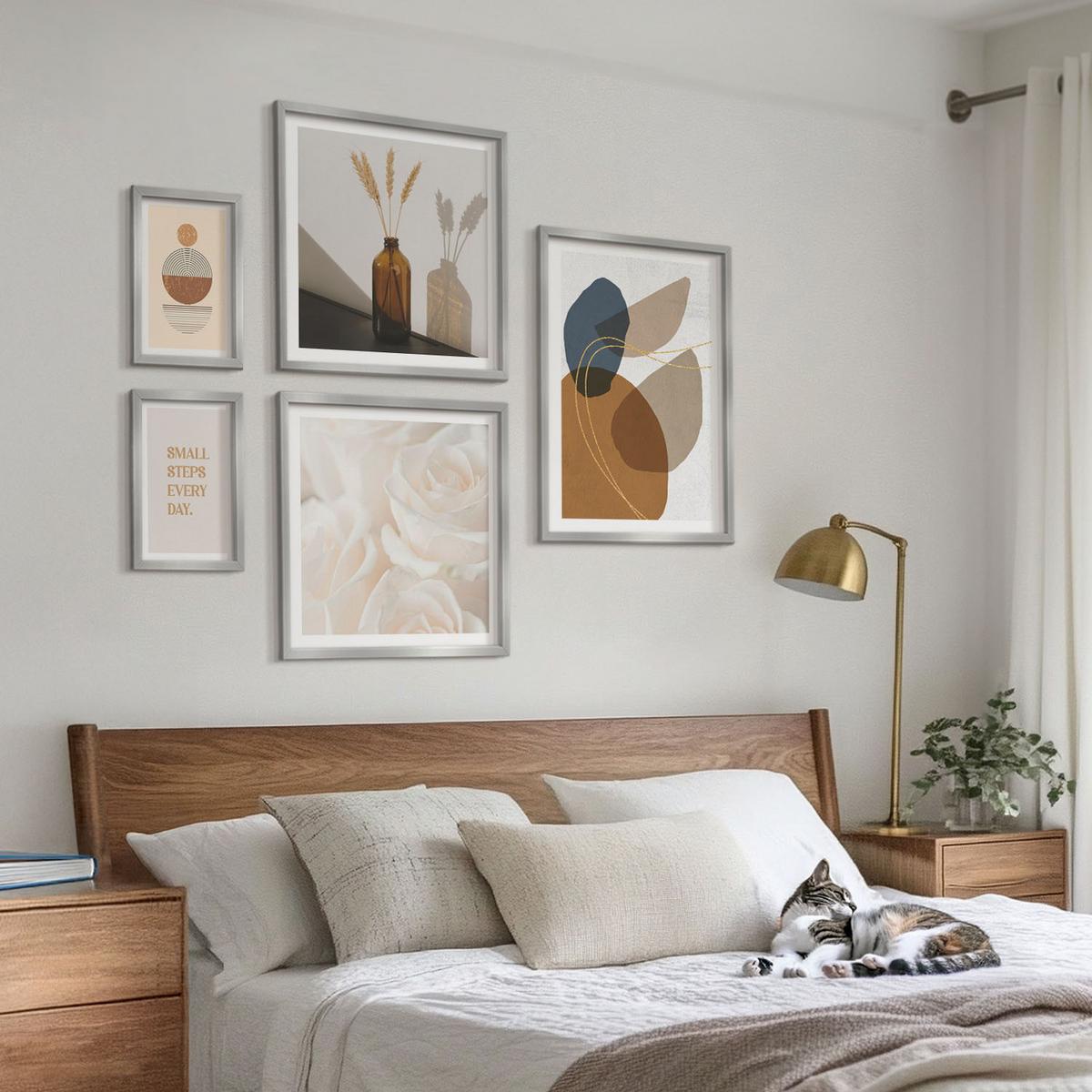 BILDER SET 5er Set - 50x50 cm & 20x30 cm & 40x60 cm Silberner Rahmen - Abstrakte Formen Akzente - Silberfarben, Kunststoff (40/60cm) - TULUP
