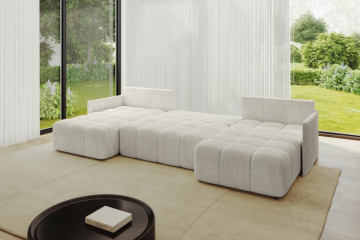 WOHNLANDSCHAFT LONLI-U 355x189x68 Creme Cord - Ecru/Creme, Holzwerkstoff/Kunststoff (355/68/189cm) - ALTDECOR