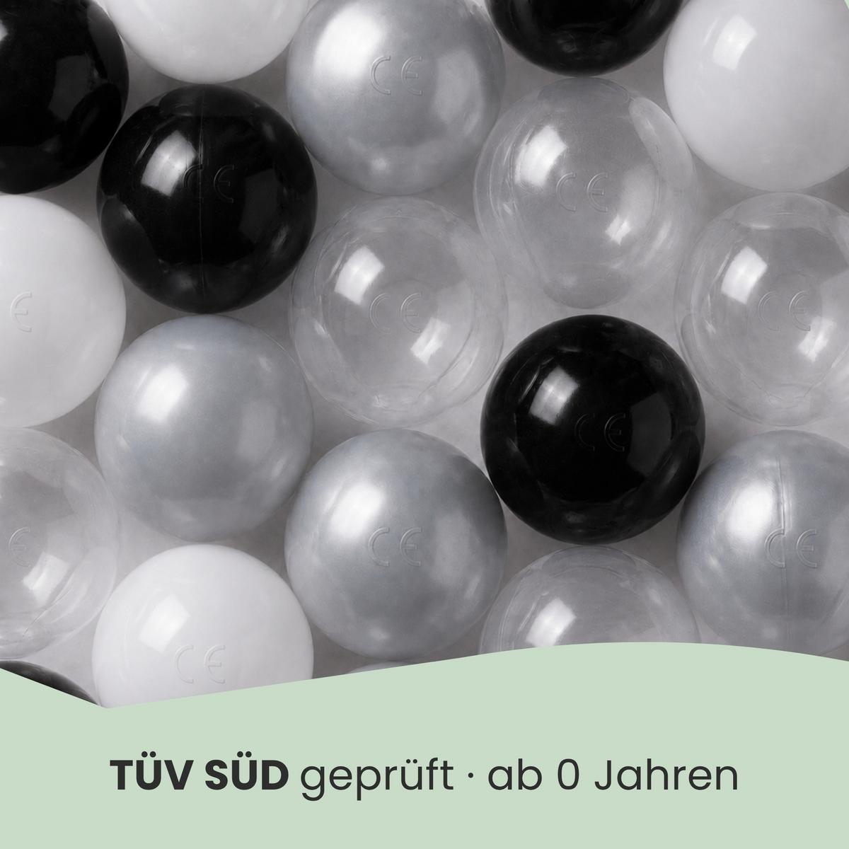 BÄLLEBAD-BÄLLE 200 Stück, Schwarz/Grau/Weiß/Transparent, 5.5 cm - Schwarz, Kunststoff (5.5/5.5/1cm) - Littletom