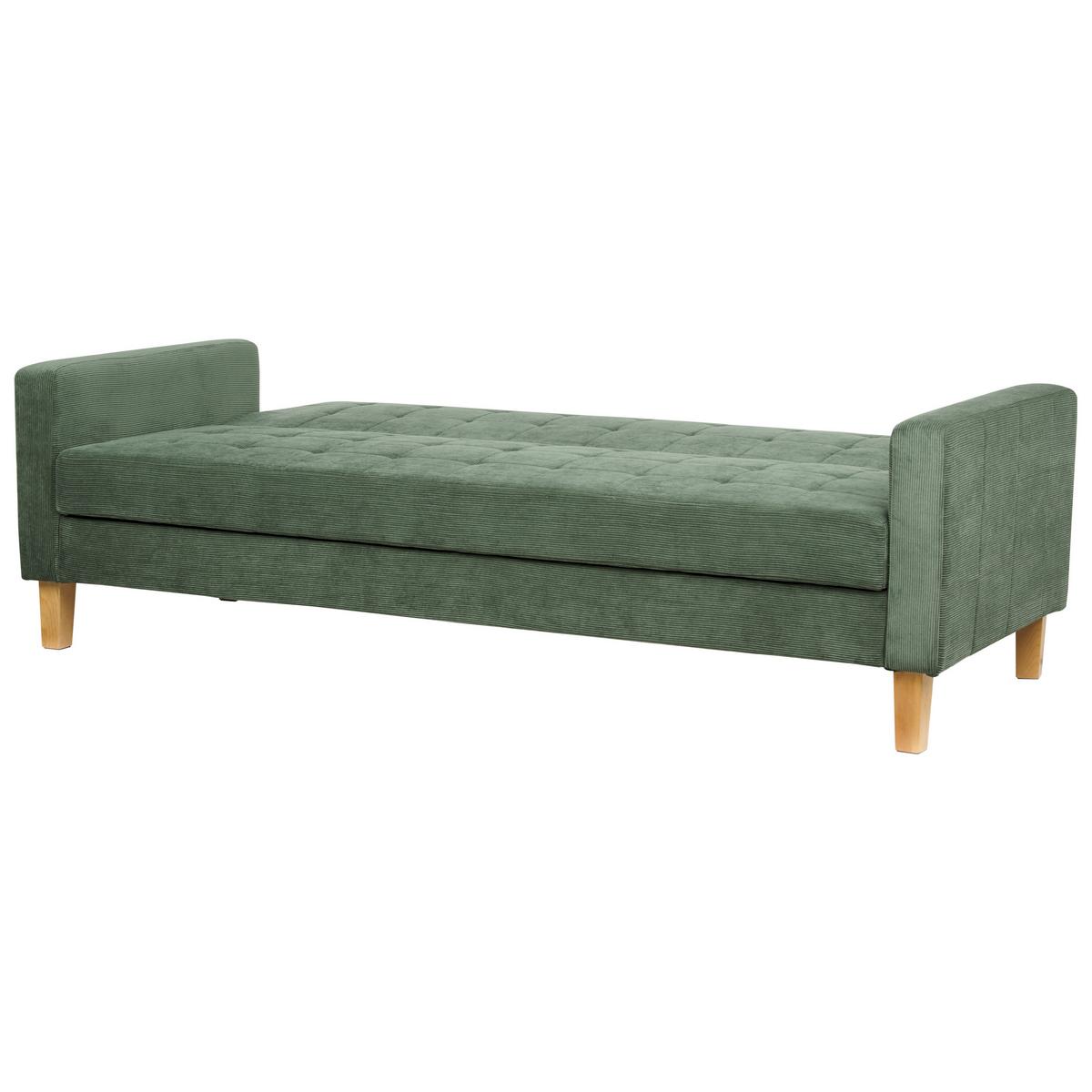 3-SITZER-SCHLAFSOFA dunkelgrün mit Stauraum Vehkoo - Hellbraun/Grün, Textil (200/86/77cm) - Beliani