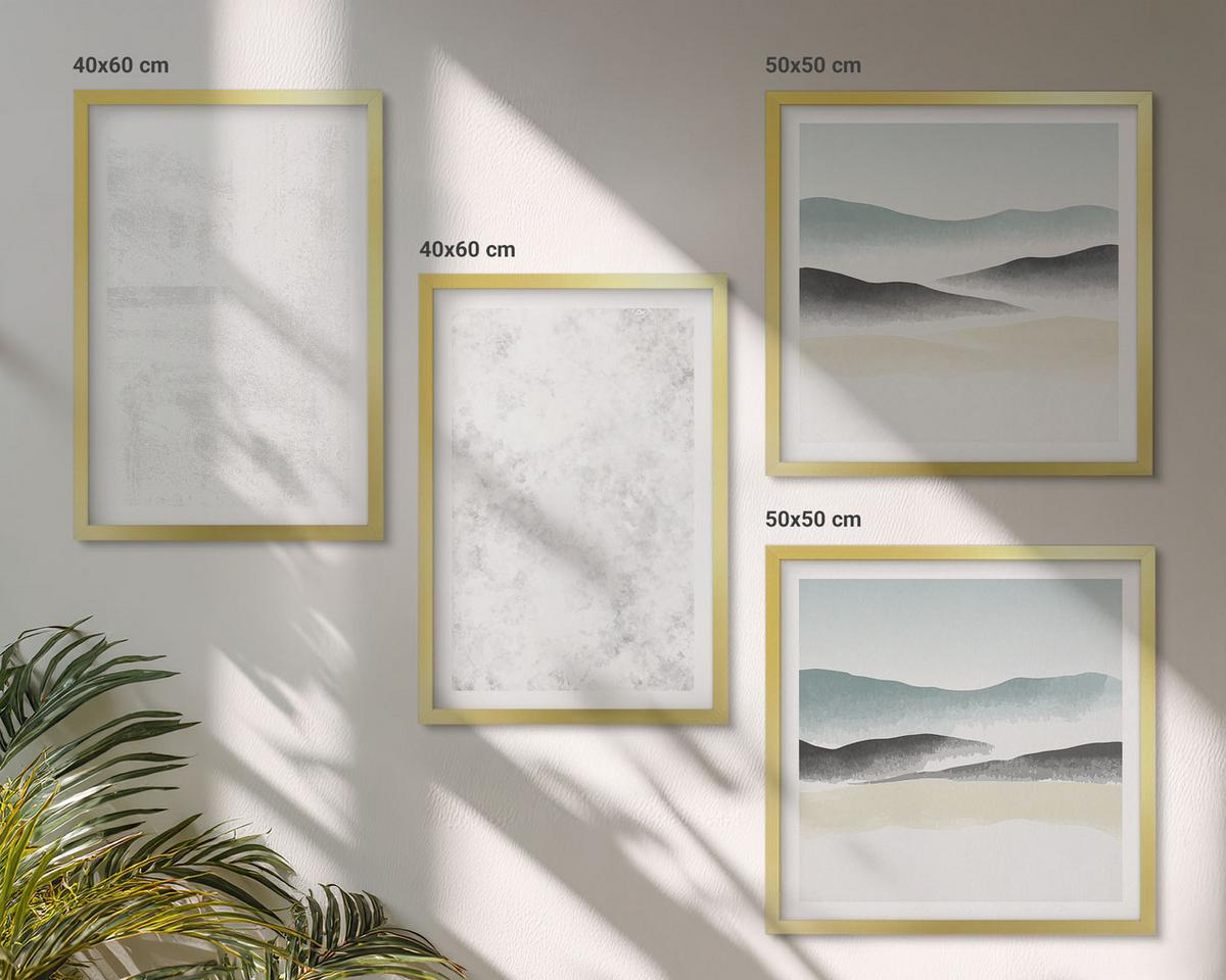 BILDER SET 4er Set - 50x50 cm & 40x60 cm Goldrahmen - Weiße Flecken auf Leinwandhintergrund - Goldfarben, Kunststoff (50/50cm) - TULUP