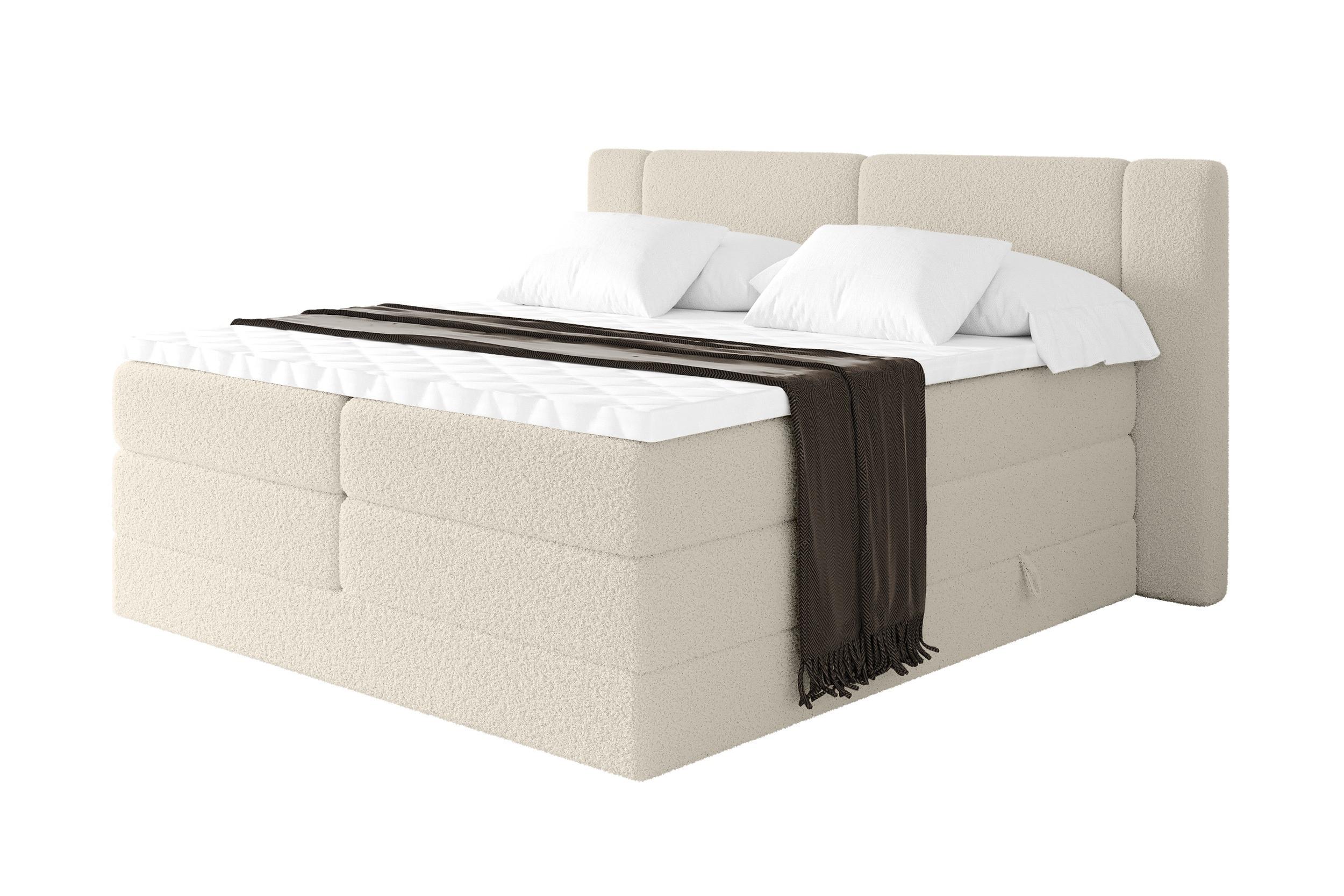 BOXSPRINGBETT mit Matratze H3/H4 - EVON KING - 180x200 cm Beige - Kaschmir, Holzwerkstoff (180/200cm) - ALTDECOR