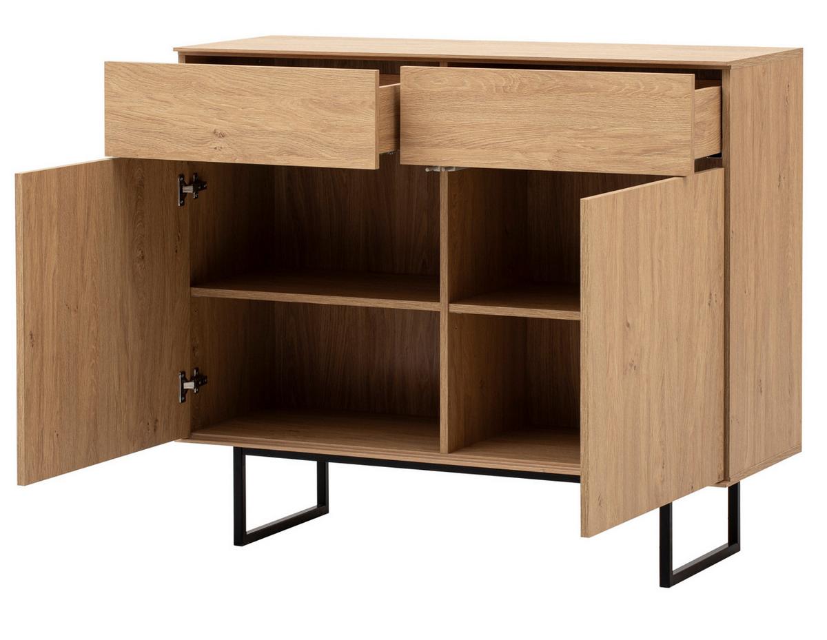 SIDEBOARD Stone Eiche, Kommode 115 x 98 cm, mit Push-to-Open - Eichefarben/Schwarz, Holzwerkstoff/Metall (115/98/40cm) - Furn.Design