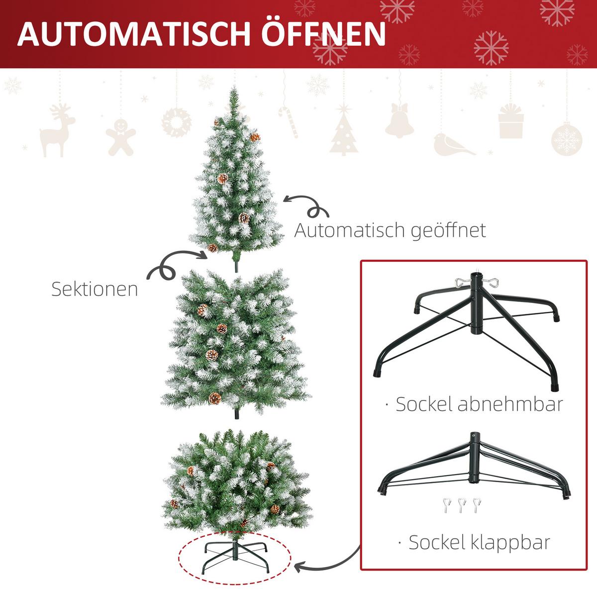 KÜNSTLICHER Weihnachtsbaum, 180 cm Christbaum mit Kunstschnee, Indoor - Grün, Kunststoff (180cm) - HOMCOM
