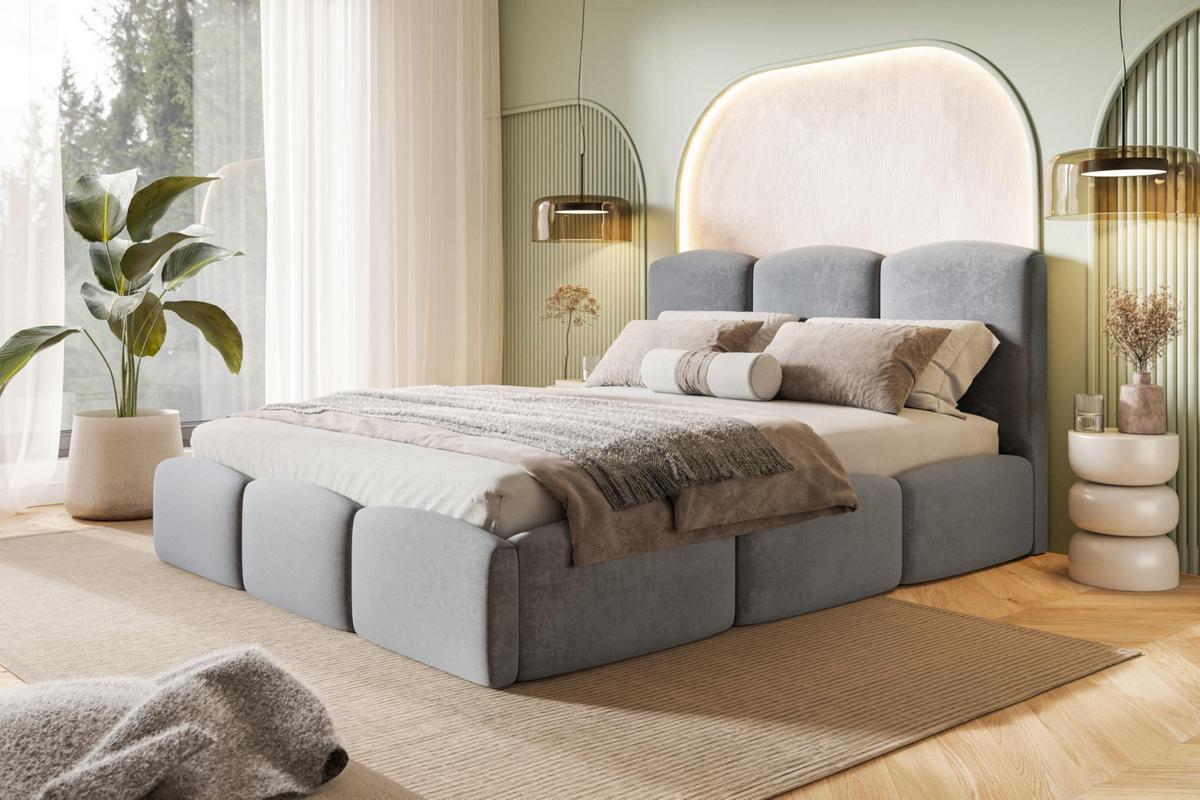 BETT 180x200 - Polsterbett mit Bettkasten und Metallrahmen - Modern Betten - Weicher Jasminstoff - Kollektion Zoya - Grau - Grau, Holz/Textil (180/200cm) - Alpi-Möbel