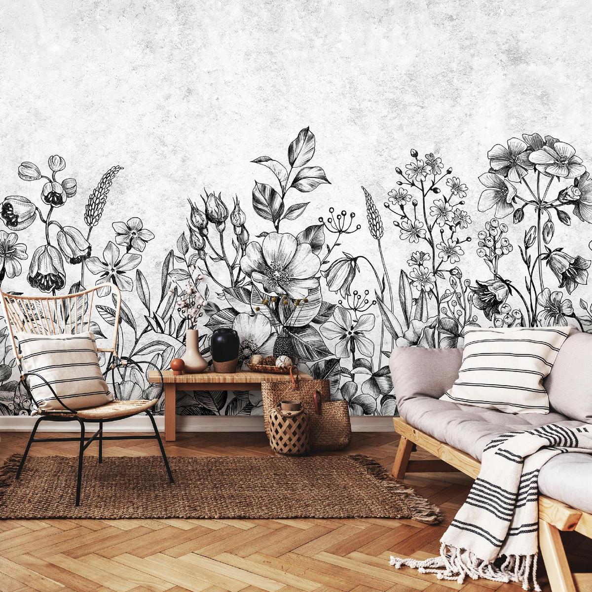 FOTOTAPETE Blumen Beton Grau 312x219 cm - Multicolor, Textil (312/219cm) - Wallarena