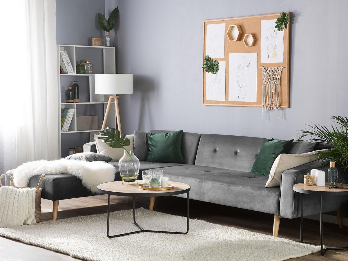 ECKSOFA Samtstoff Grau Vadso - Grau, Textil (303/98cm) - Beliani
