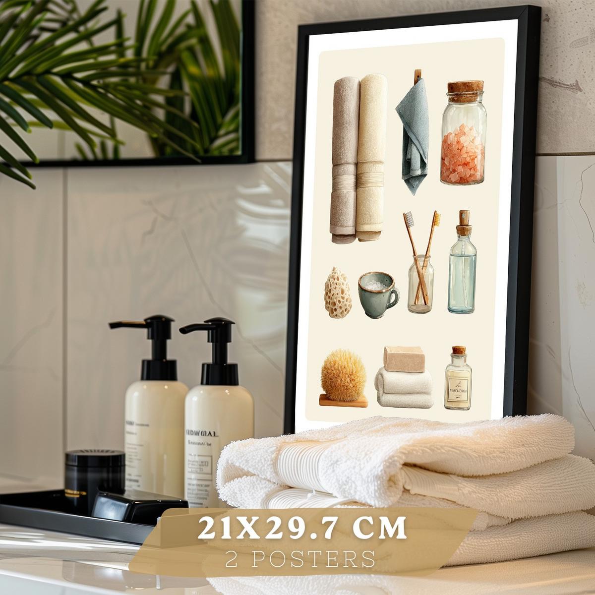 POSTER 2er-Set dekorative Kunstdrucke im Spa-Stil für, minimalistische Bilder mit Blumen Zen-Poster für entspannende Badezimmer- Schwarzer Rahmen A4 - Schwarz, Papier (29.7/21/3cm) - Nacnic