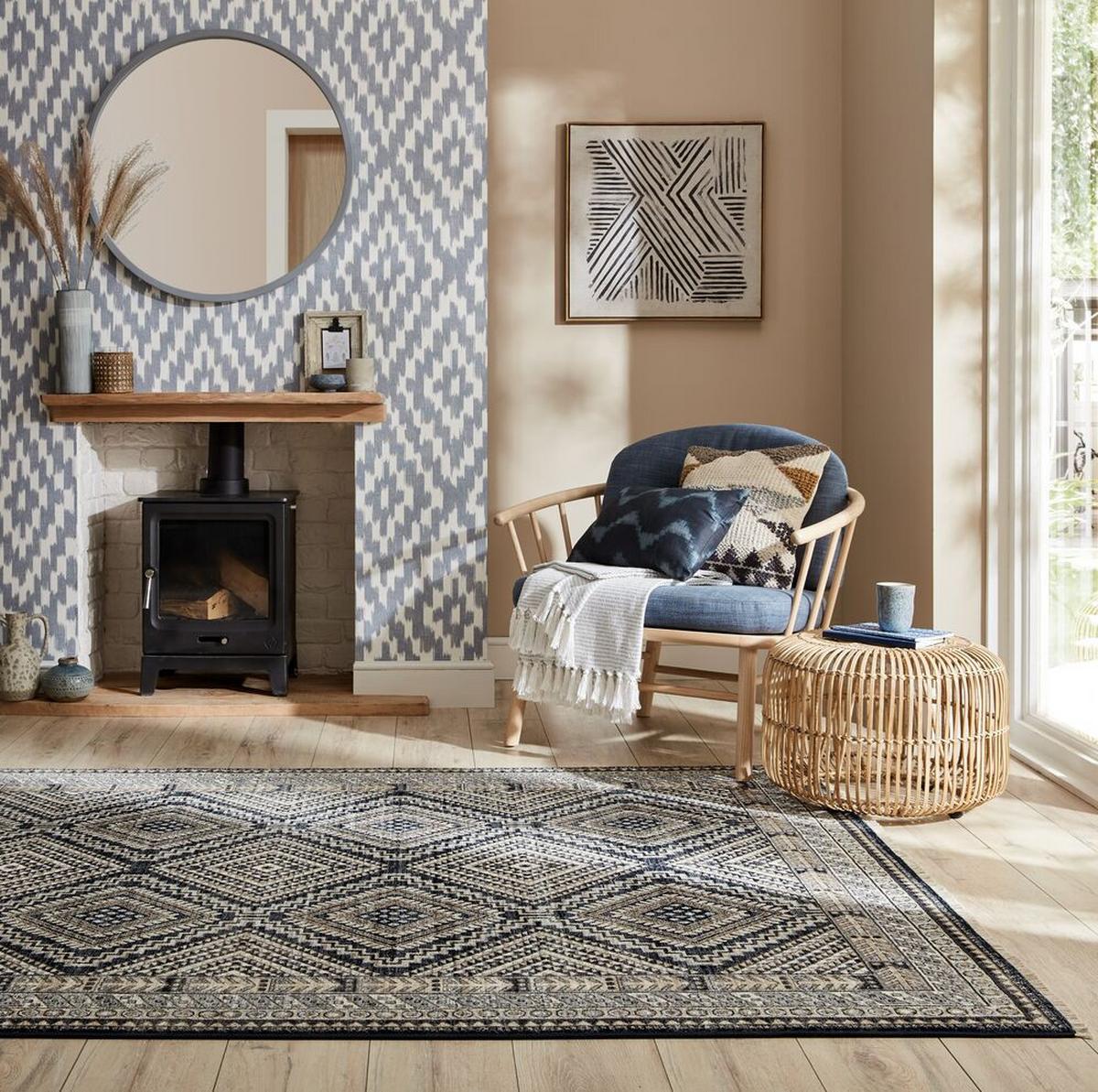 TEPPICH mit Fransen KELVIN, geometrisch, Blau, 80 x 154 cm - Blau, Textil (80/154cm) - KADIMA DESIGN