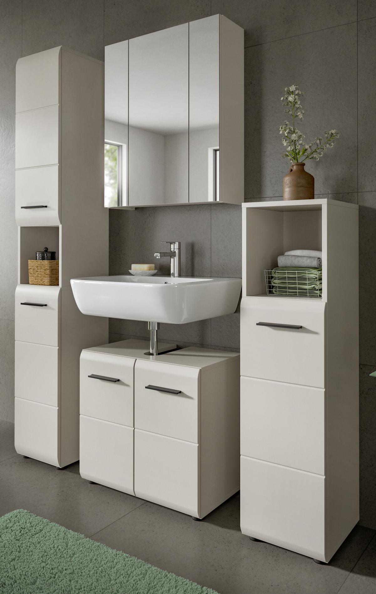 BADMÖBEL-SET Kaschmir 150 cm 4-teilig, Badezimmer Schränke mit viel Stauraum - Kaschmir/Schwarz, Glas/Holzwerkstoff (150/185/30cm) - Inn.Furn