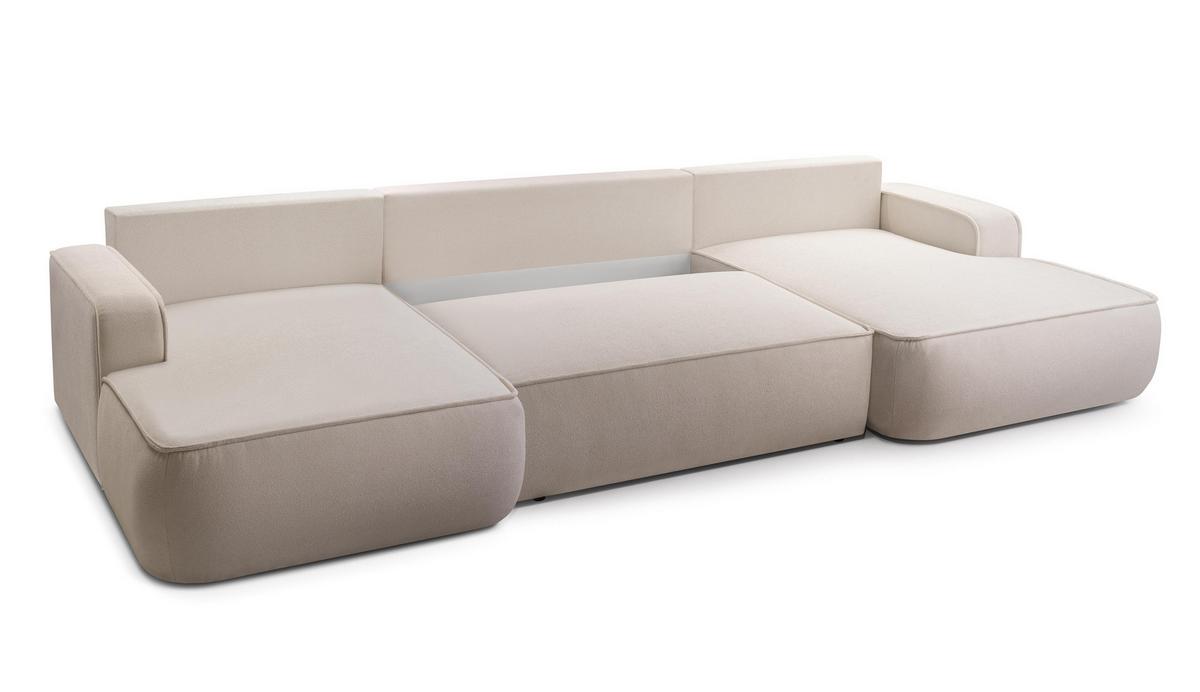 WOHNLANDSCHAFT Ablia Creme 364/168/87 cm mit Schlaffunktion - Creme/Schwarz, Kunststoff/Textil (364/87/168cm) - AX Living