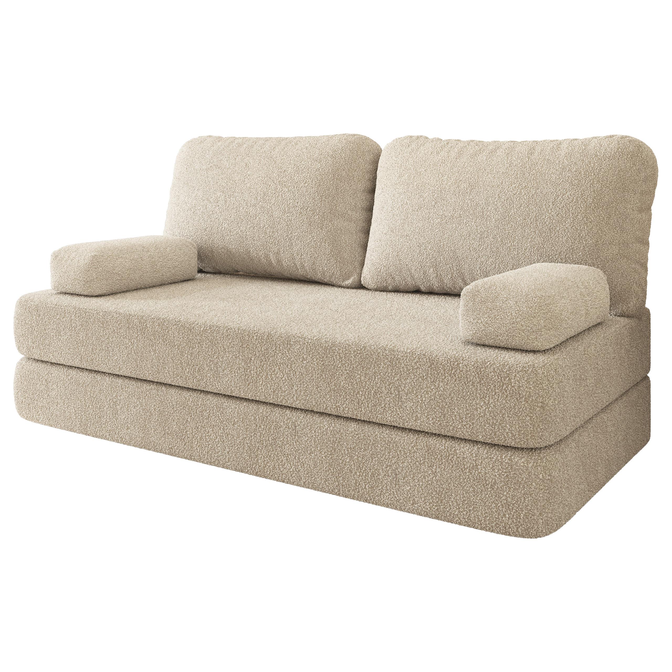 BETTSOFA NIKSI aus Schaumstoff Bucle-Stoff Creme Schlaffunktion - Creme, Textil (170/86/80cm) - MASSENO