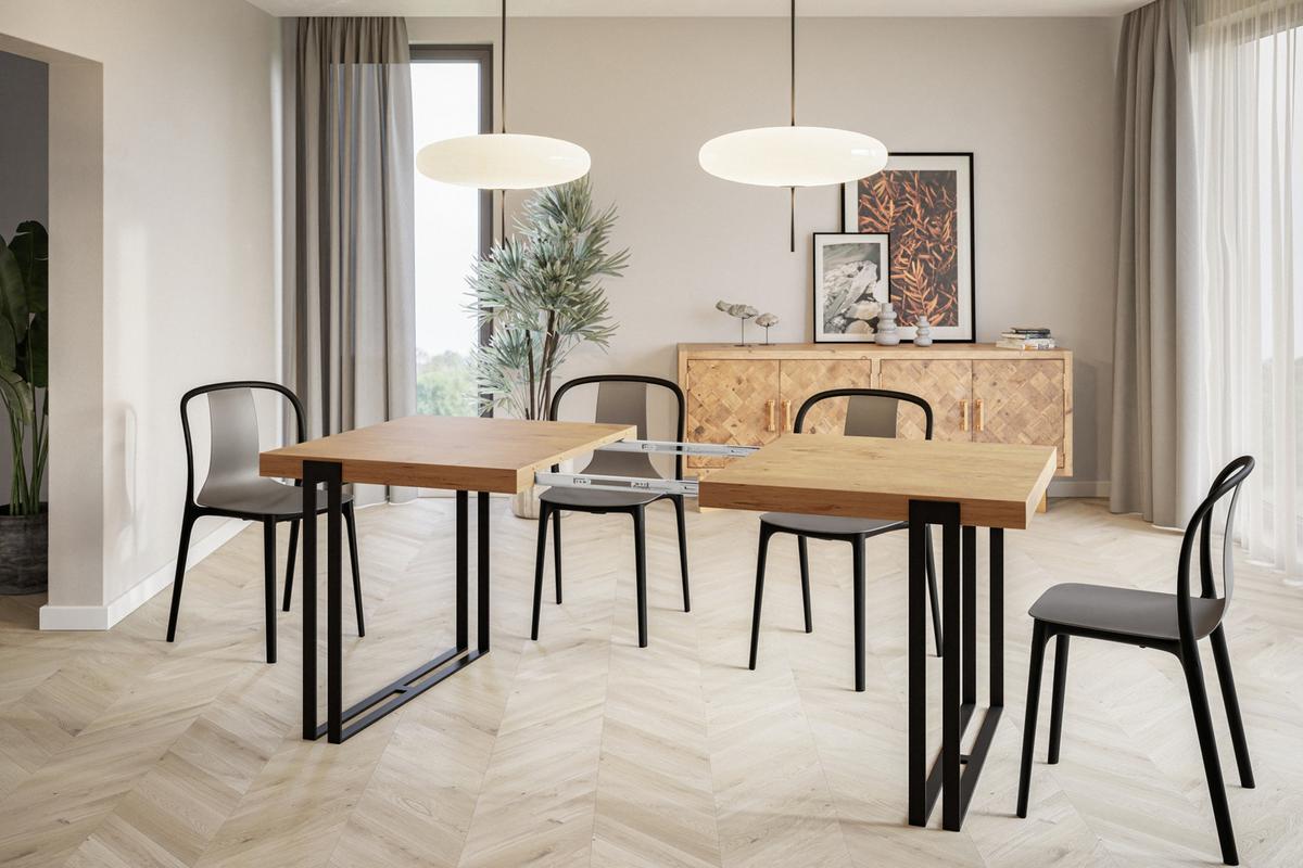 RECHTECKIGER Esszimmertisch ROSA, ausziehbarer Tisch, Größe: 160-260X90X77 cm, Wohnzimmertisch Farbe: LANCELOT, mit Metallbeinen in Farbe Schwarz - Beige/Schwarz, Holzwerkstoff (160/90/77cm) - Alpi-Möbel