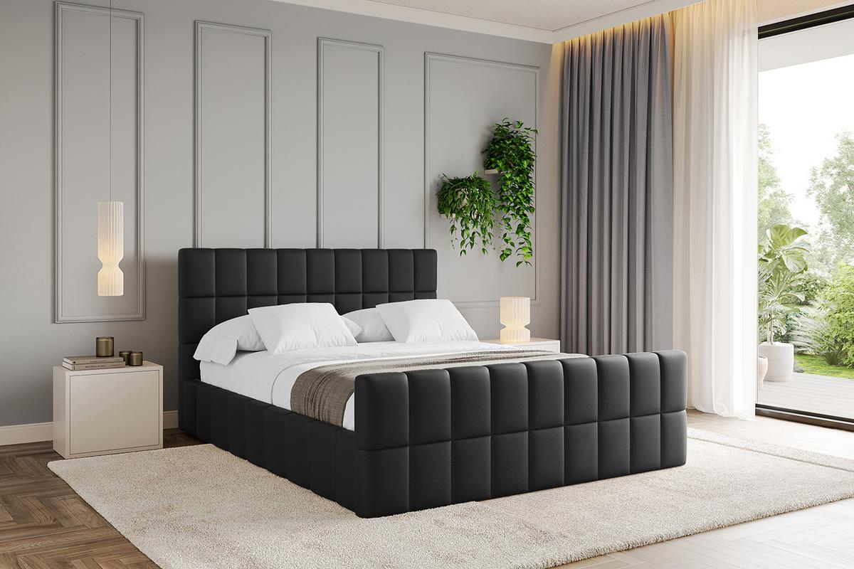 POLSTERBETT mit Bettkasten, Fußteil und Lattenrost, Boxbett ohne Matratze - AMEA-Z 180x200 Schwarz Kunstleder - Schwarz Hochglanz, Holzwerkstoff/Textil (180/200cm) - ALTDECOR