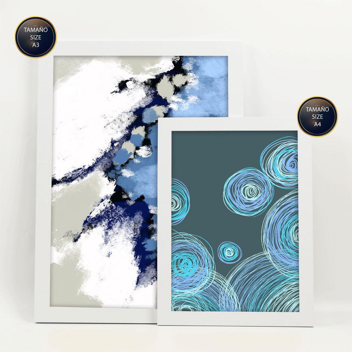 POSTER Set Mit 6 Blau Alte Koffer In Kulissen Abstracts Ästhetische Dekorative Gemälde Für Ihr Wohnzimmer, Schlafzimmer, Zuhause A3 & A4 Weißer Rahmen - Weiß, Papier (29/3cm) - Nacnic