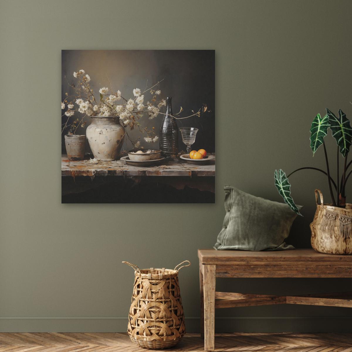 AKUSTIKBILD Stilleben - Blumen - Blumenstrauß - Vase - Wein Akustikpaneele 80x80 cm - Schwarz, Kunststoff (80/80/0.9cm) - MuchoWow