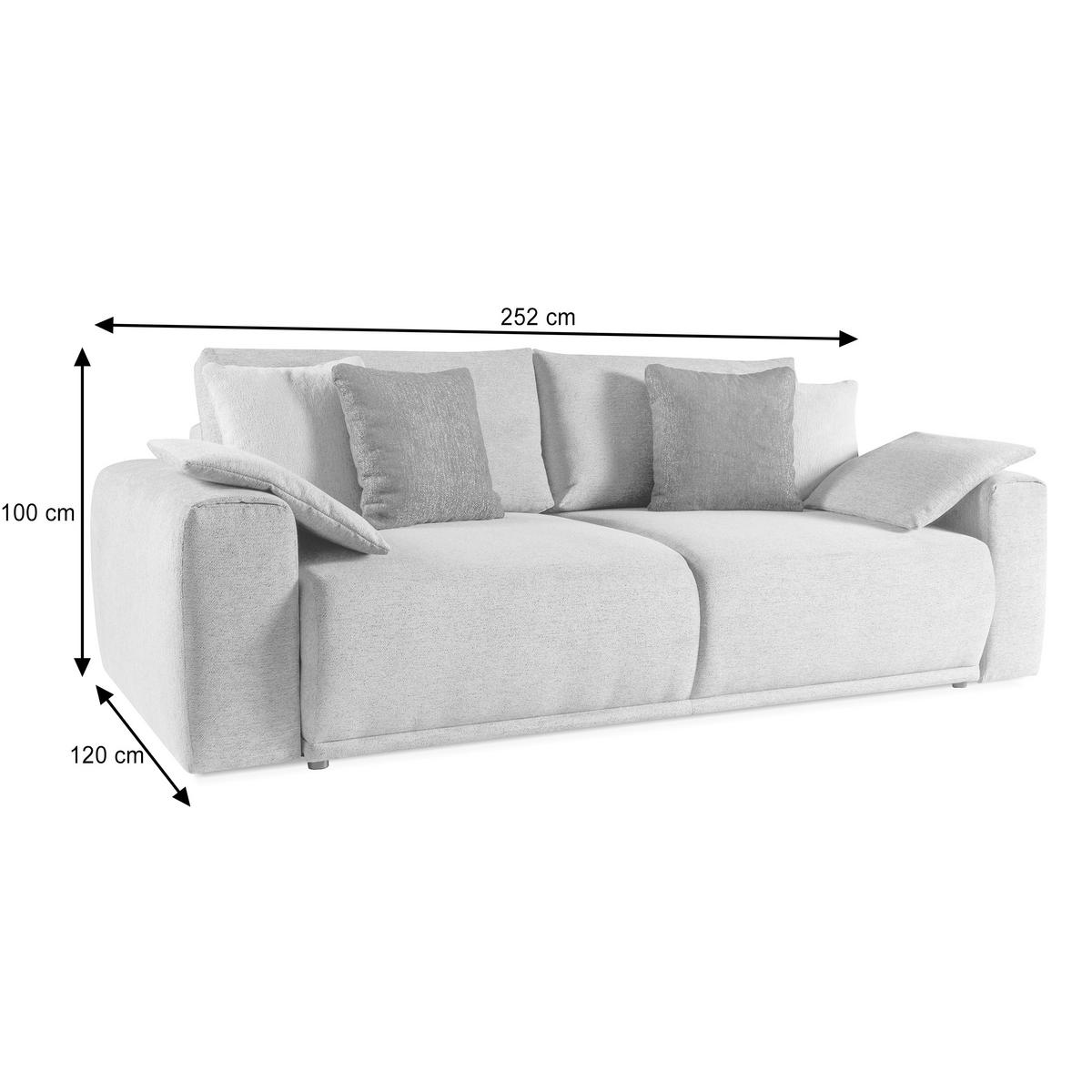 SCHLAFSOFA Polo 3-Sitzer mit Schlaffunktion, Grau - Grau, Textil (252/100/120cm) - Beautysofa