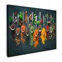 LEINWANDBILD Kräuter - Gewürze - Löffel Wandbilder 80x60 cm - Currygelb, Textil (80/60cm) - MuchoWow