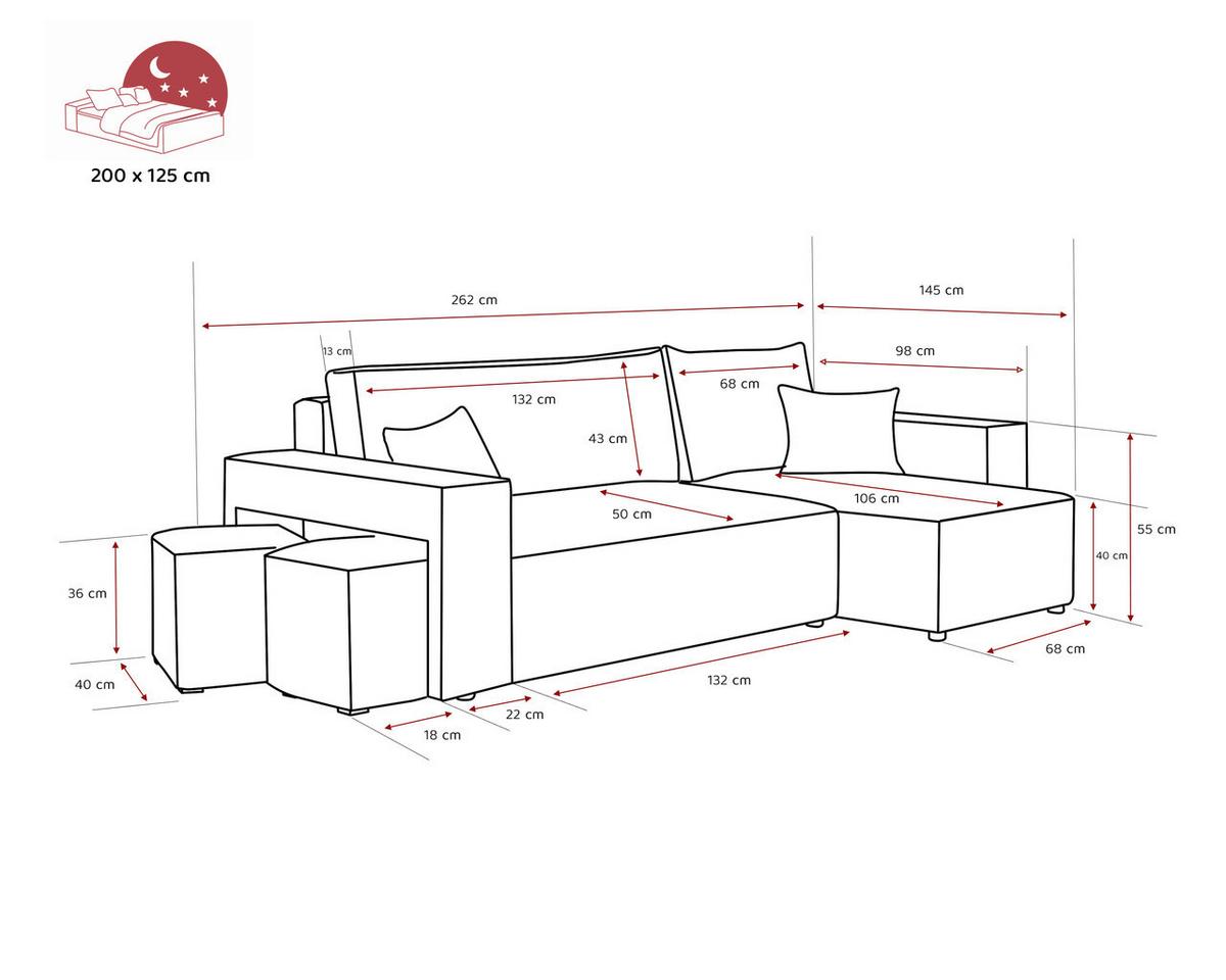 ECKSOFA PARIS mit Schlaffunktion und Bettkasten Grau - Grau, Kunststoff/Textil (262/145cm) - Idohome