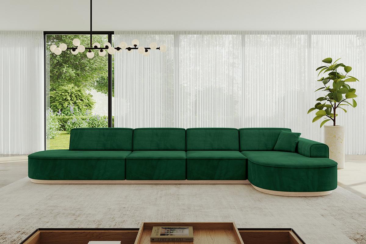 ECKSOFA Ottomane Rechts MARI-L3-v1 - 413x171x83 cm Dunkelgrün Velours - Dunkelgrün, Holzwerkstoff/Textil (171/413cm) - ALTDECOR
