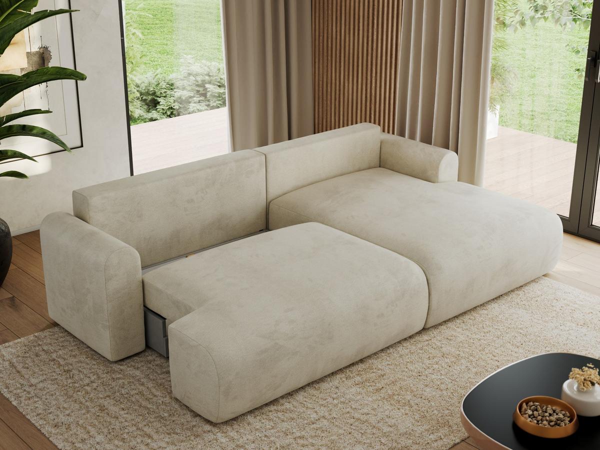 ECKSCHLAFSOFA TONO L Beige Velvet - rechts - Beige/Schwarz, Kunststoff/Textil (150/260cm) - MKS