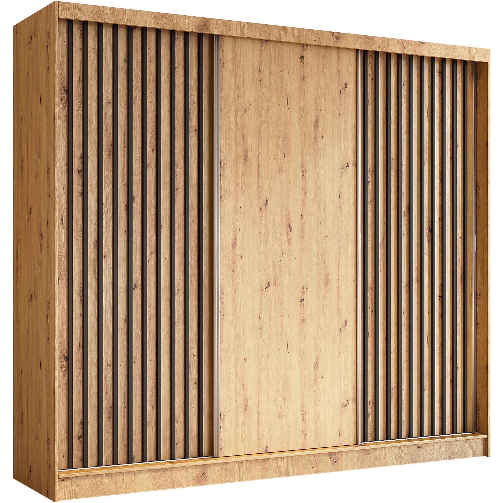 SCHWEBETÜRENSCHRANK Helios II 240/216/61 eiche Artisan+schwarz mit Schubladen - Schwarz/Eiche Artisan, Holzwerkstoff (240/216/61cm) - Beautysofa