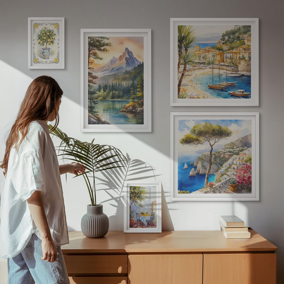 BILDER SET 5er Set - 50x50 cm & 20x30 cm & 40x60 cm Weißer Rahmen - Zitrusfrüchte aus Italien - Weiß, Kunststoff (40/60cm) - TULUP