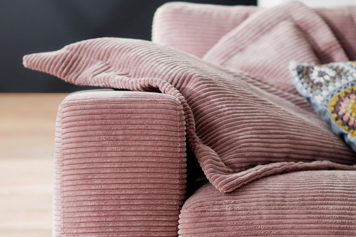 SOFA 3-SITZER MADELINE Pink Cord - Schwarz/Rosa, Textil (290/85/127cm) - KAWOLA