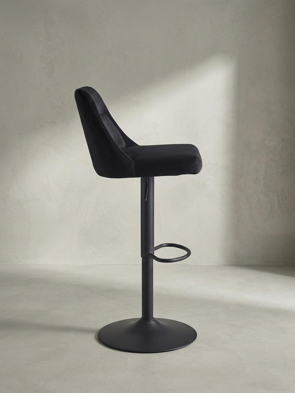BARHOCKER Samt Lehne Höhenverstellbar Trompetenfuß Gepolstert, Schwarz 45x51x106 cm - Schwarz, Textil/Metall (45/106/51cm) - KADIMA DESIGN
