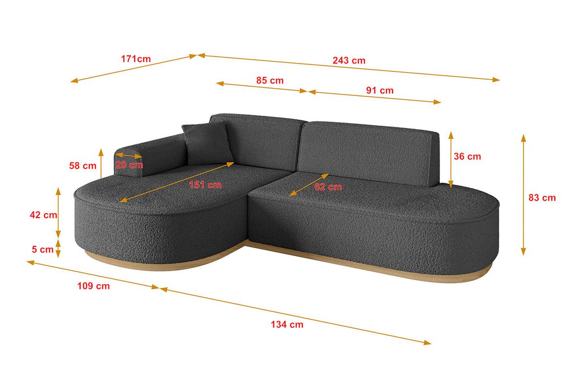 ECKSOFA Ottomane Links MARI-L1-v2 - 243x171x83 cm Grau Bouclé - Grau, Holzwerkstoff/Textil (243/171cm) - ALTDECOR