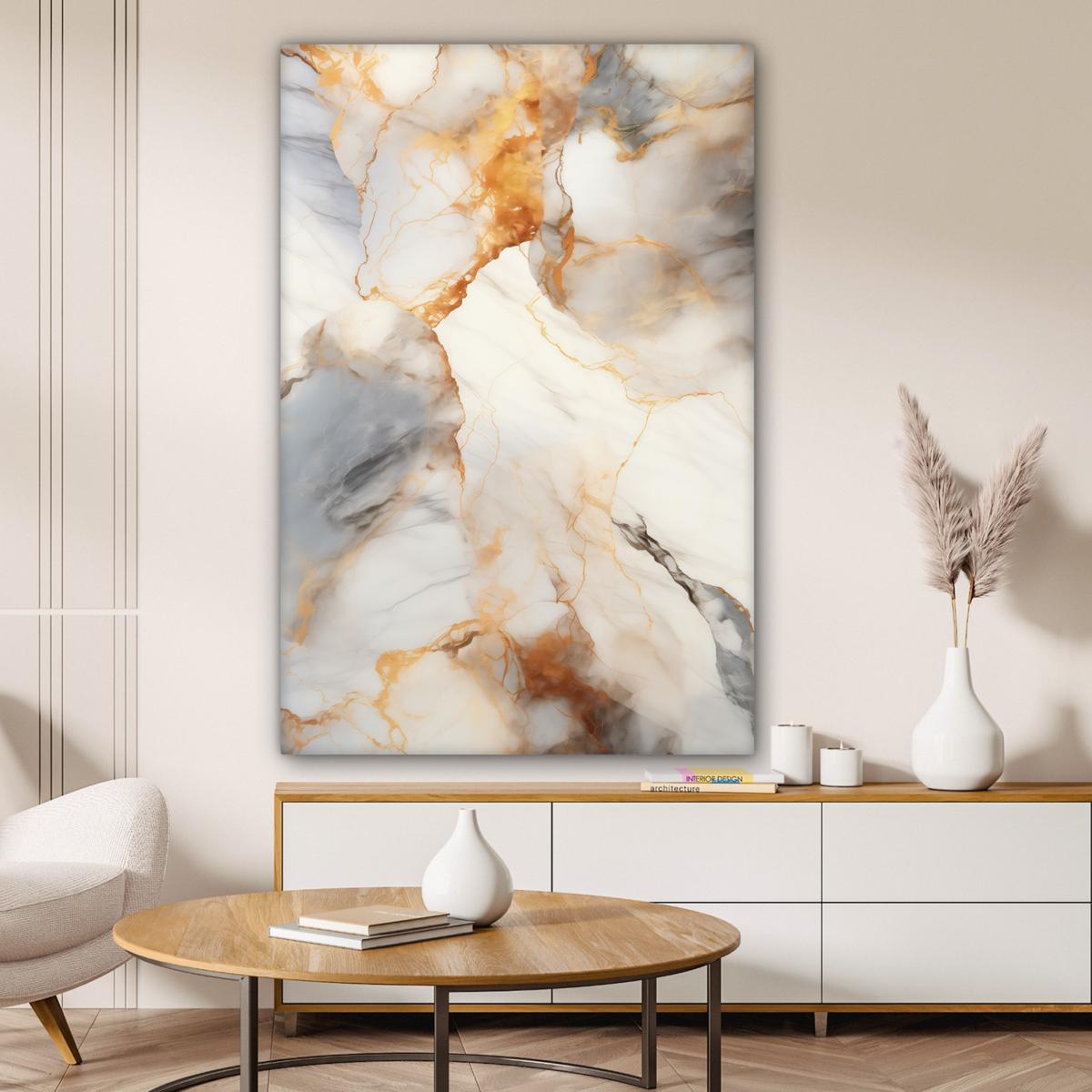 LEINWANDBILD Marmor - Grau - Gold Deko XXL 80x120 cm - Weiß, Textil (80/120cm) - MuchoWow