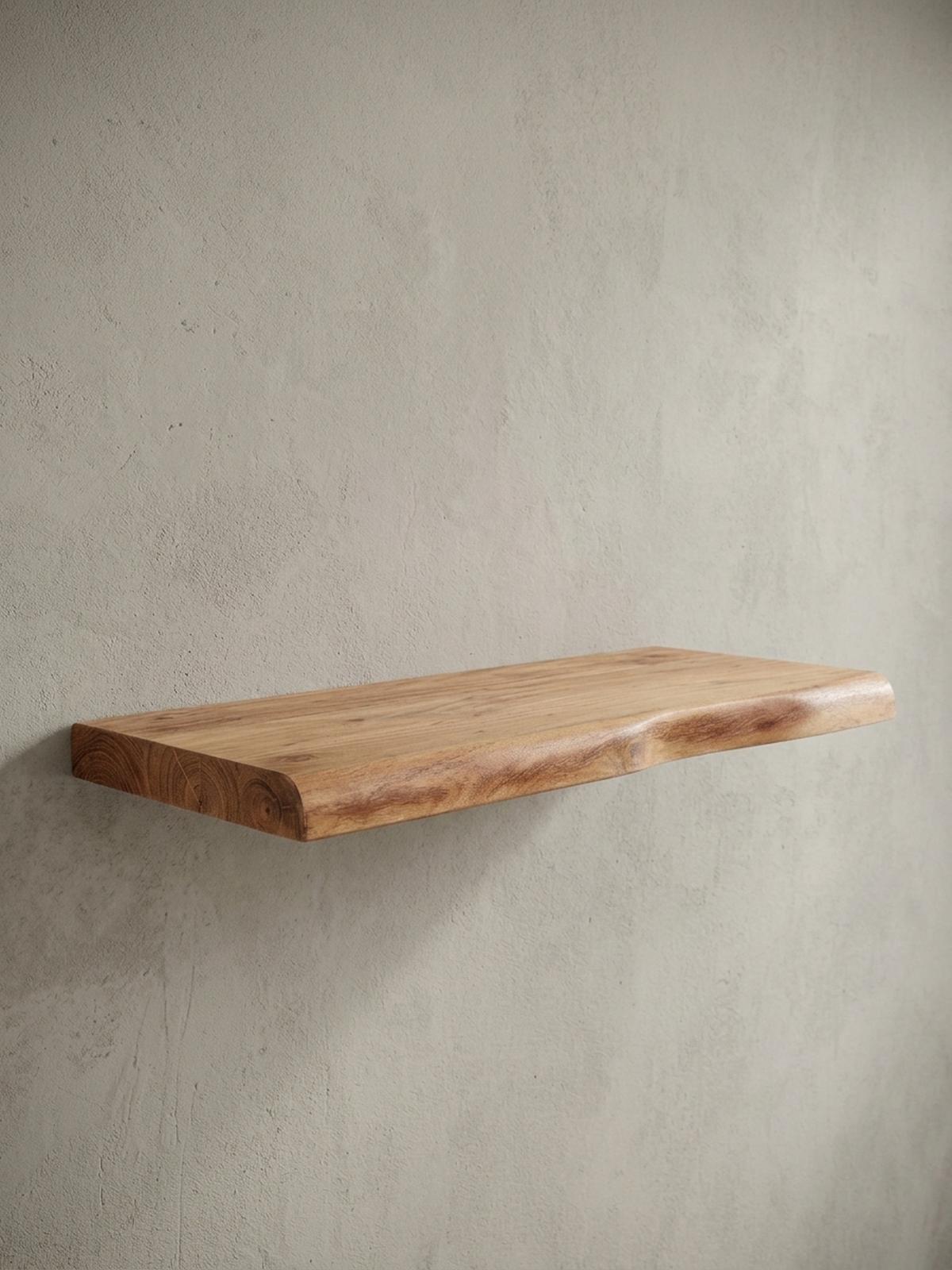 WANDREGAL Akazienholz Baumkante Rustikal, Beige 60x26x4 cm - Beige, Holz (60/4/26cm) - KADIMA DESIGN