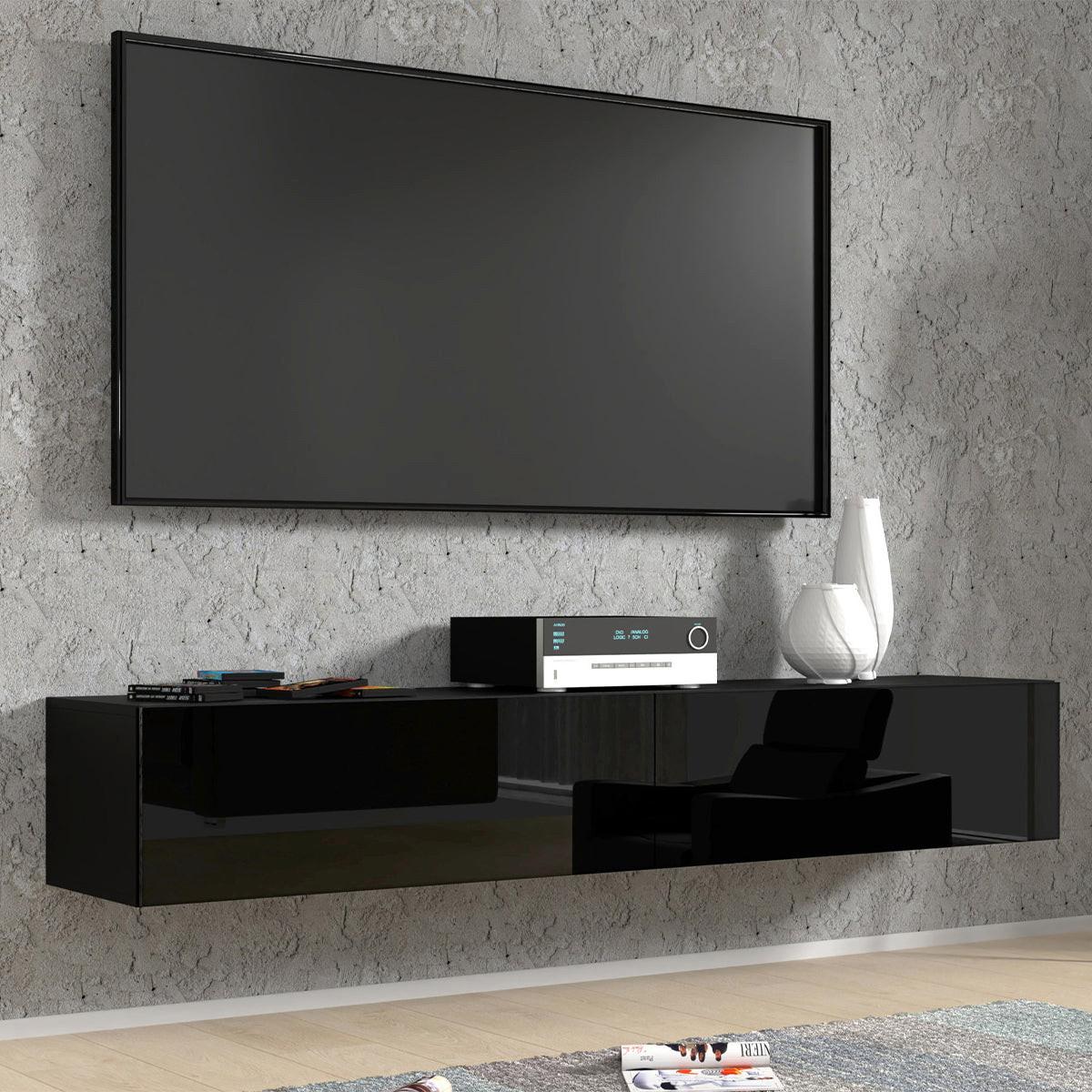 TV-MÖBEL Bali Korpus in Mattschwarz und Fronten in Hochglanzschwarz - Schwarz, Holzwerkstoff (180/30/40cm) - Petits-meubles