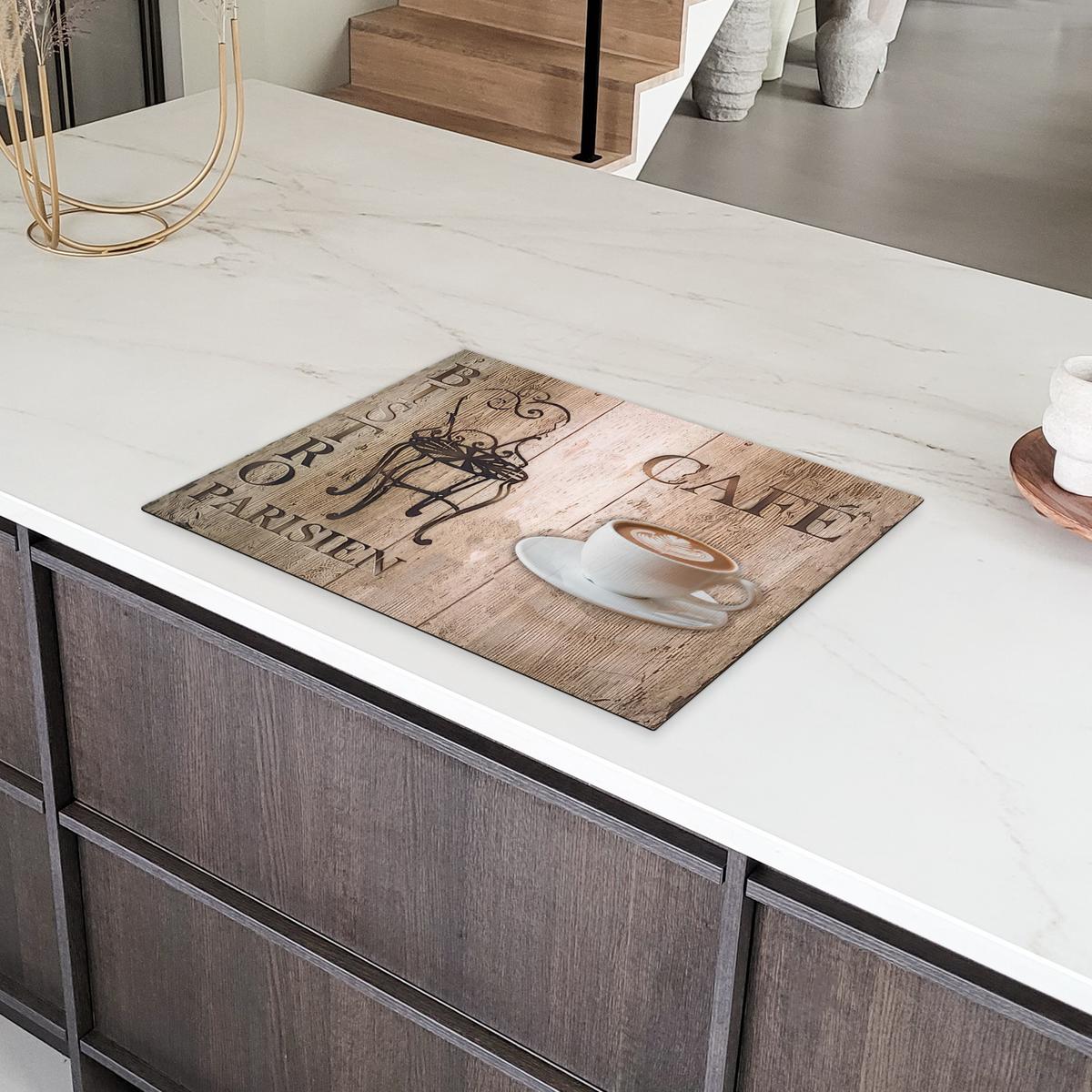HERDABDECKPLATTE Bistro Parisien - Café - Kaffee - Jahrgang Induktionsmatte 71x52 cm - Cappuccino, Kunststoff (71/52/0.2cm) - MuchoWow