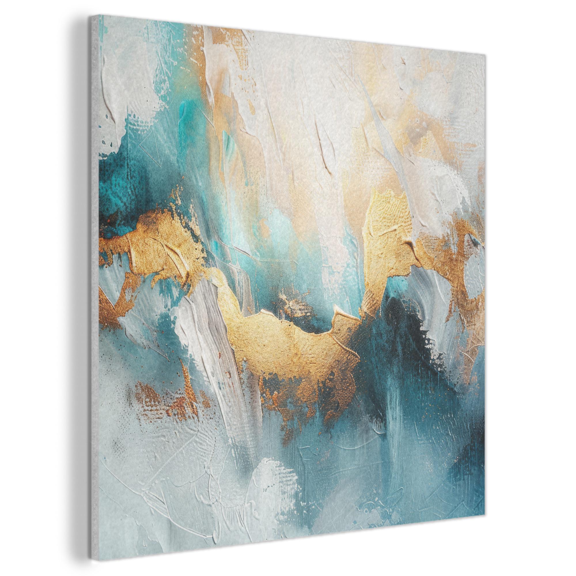 AKUSTIKBILD Abstrakt - Kunst - Gold - Blau Akustikpaneele 90x90 cm - Petrol, Kunststoff (90/90/0.9cm) - MuchoWow